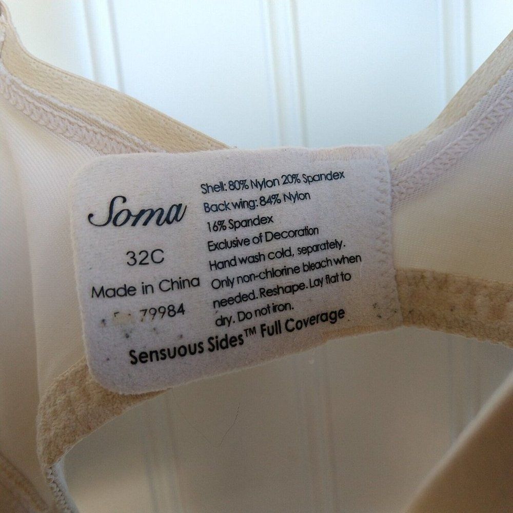 Soma Sensuous Sides Full Coverage Bra Size 32C Beige Sand Satin Underwire Lined - Picture 8 of 9